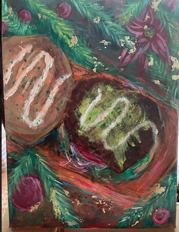 Christmas Burger. Acrylic Mixed Media. 12”x16” Canvas